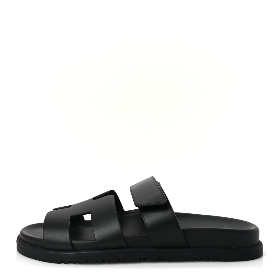 Hermes Calfskin Womens Chypre Sandals 38.5 Black Image 1