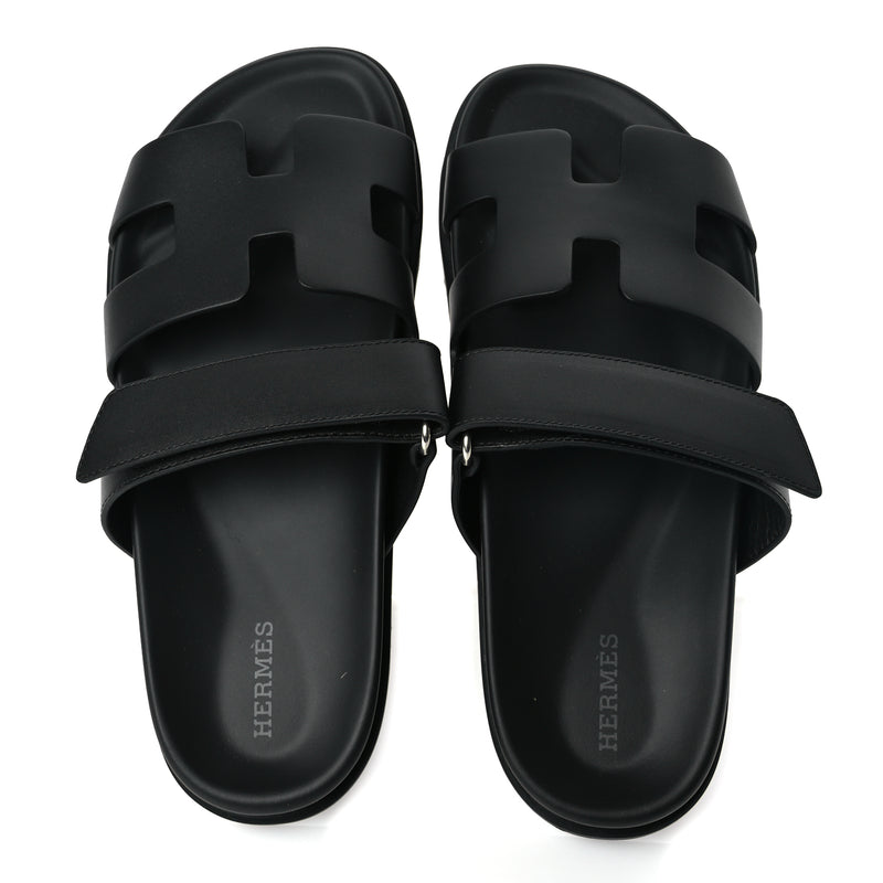  Hermes Calfskin Womens Chypre Sandals 38.5 Black