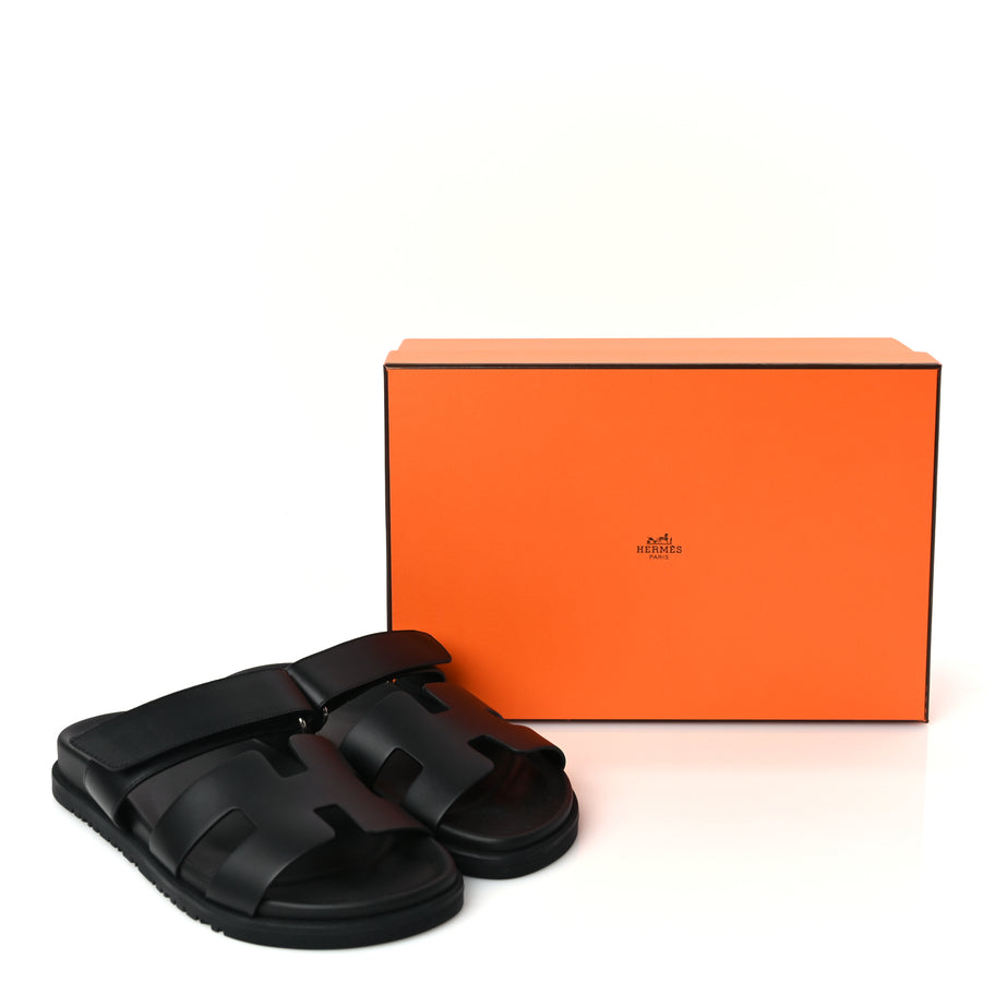 Hermes Calfskin Womens Chypre Sandals 38.5 Black Image 9