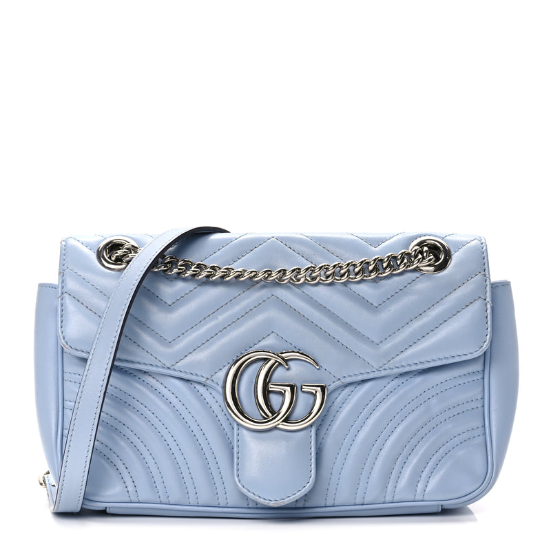  Gucci Calfskin Matelasse Small GG Marmont Shoulder Bag Porcelain Light Blue