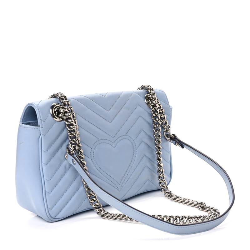  Gucci Calfskin Matelasse Small GG Marmont Shoulder Bag Porcelain Light Blue