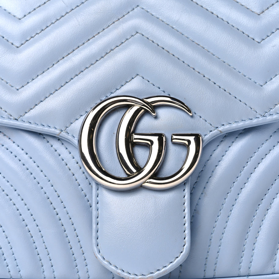 Gucci Calfskin Matelasse Small GG Marmont Shoulder Bag Porcelain Light Blue Image 6