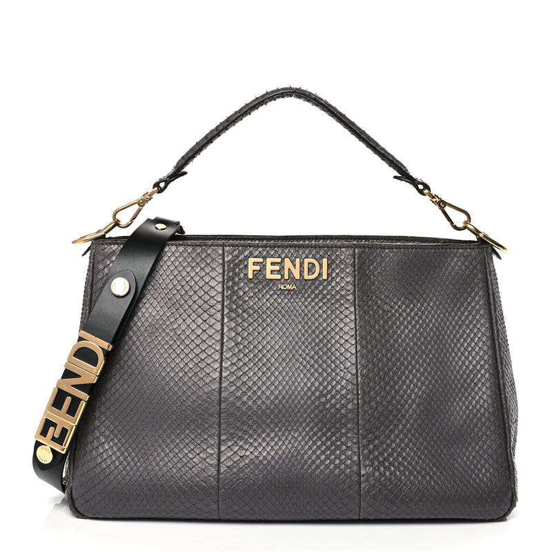  Fendi Snakeskin O'Lock Zipper Black