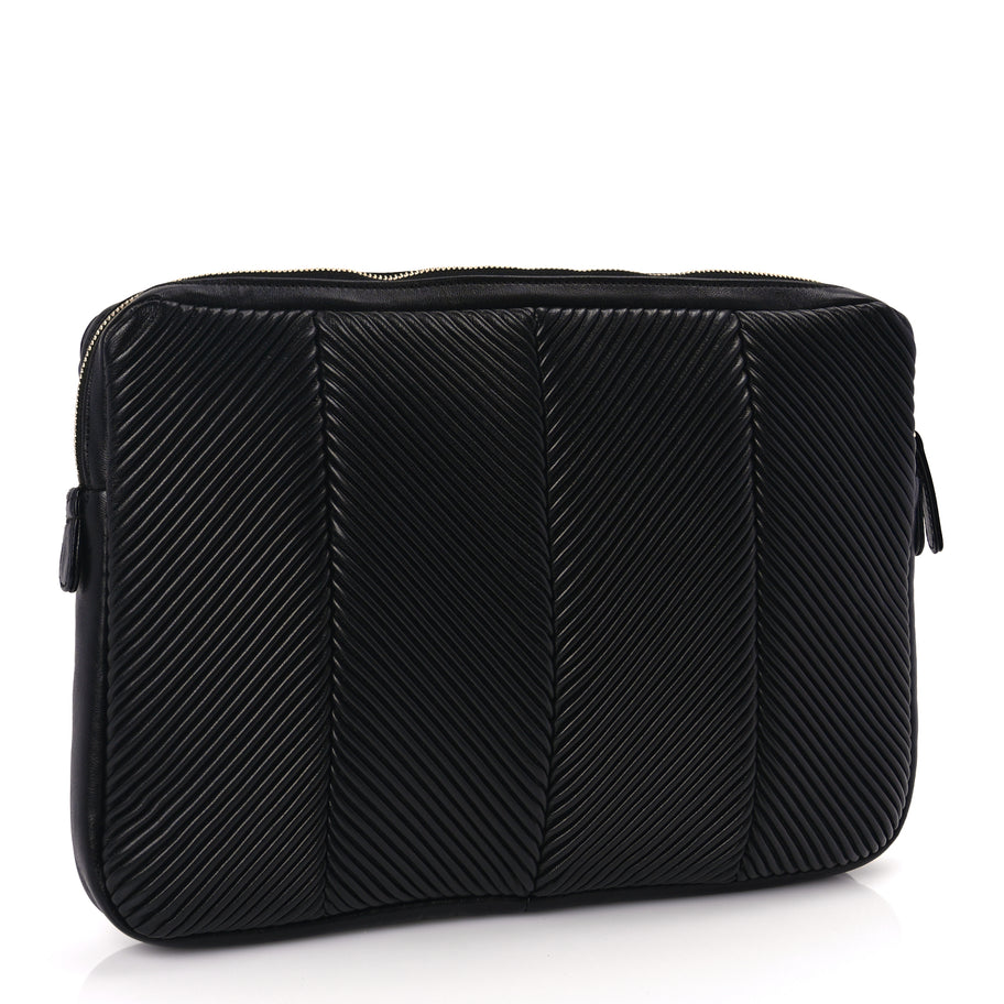 Chanel Lambskin Chevron Pleated Large Cosmetic Case Black Image 3