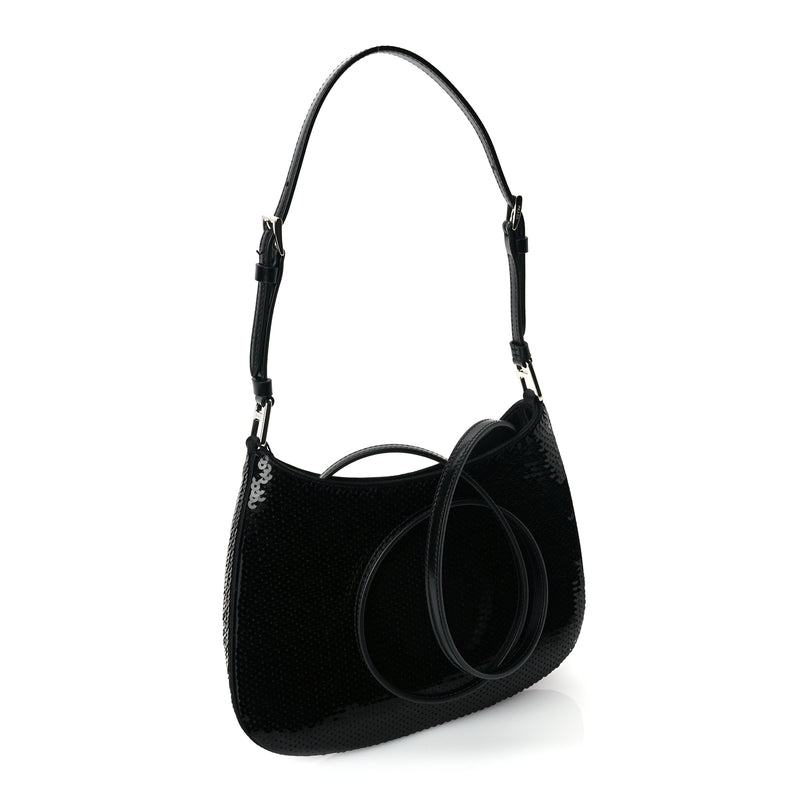  Prada Paillettes Sequin Logo Cleo Adjustable Strap Shoulder Bag Black White