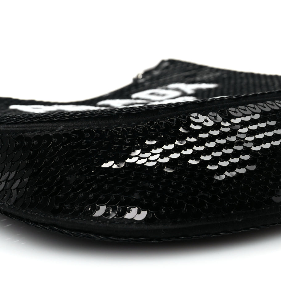 Prada Paillettes Sequin Logo Cleo Adjustable Strap Shoulder Bag Black White Image 7