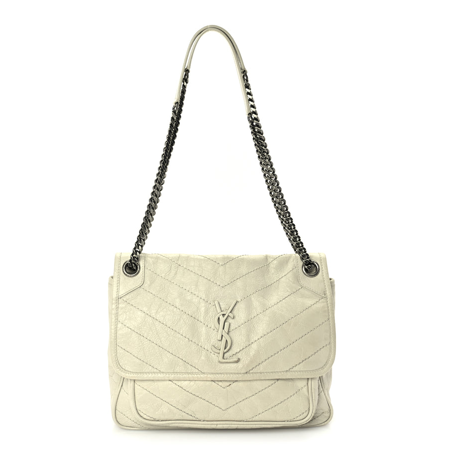 Saint Laurent Crinkled Calfskin Matelasse Monogram Medium Niki Chain Satchel Crema Soft Image 1