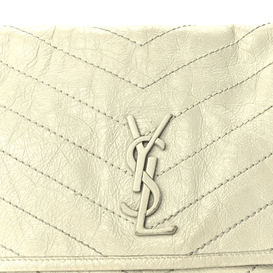 Saint Laurent Crinkled Calfskin Matelasse Monogram Medium Niki Chain Satchel Crema Soft Image 6
