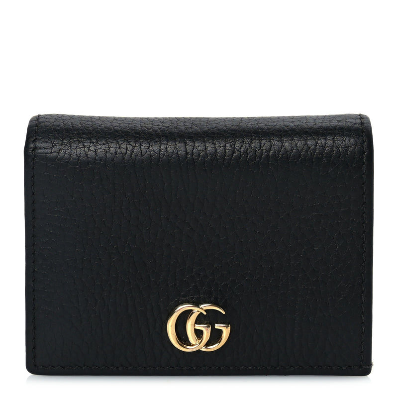  Gucci Pebbled Calfskin GG Marmont Card Case Black