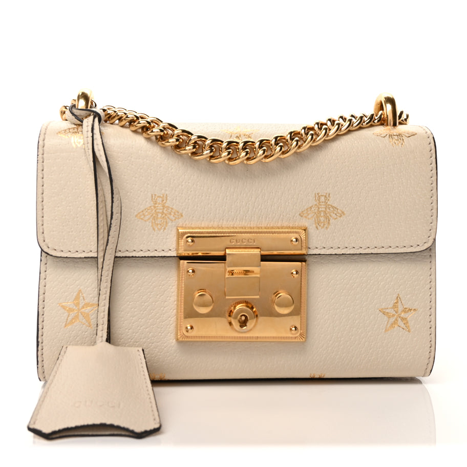 Gucci Grained Calfskin Bee Star Small Padlock Shoulder Bag White Image 1