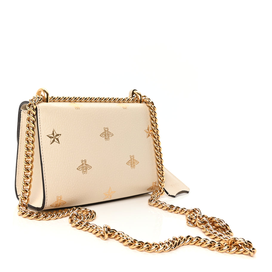Gucci Grained Calfskin Bee Star Small Padlock Shoulder Bag White Image 2