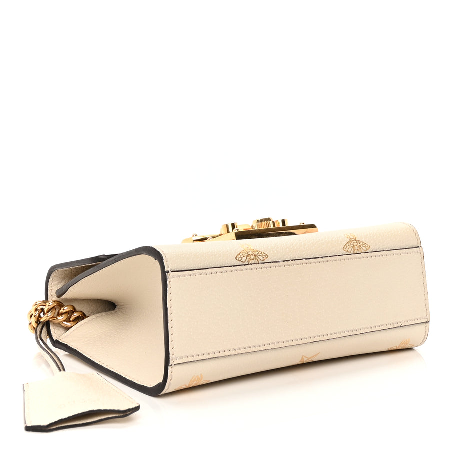 Gucci Grained Calfskin Bee Star Small Padlock Shoulder Bag White Image 3
