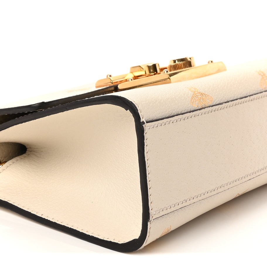 Gucci Grained Calfskin Bee Star Small Padlock Shoulder Bag White Image 8
