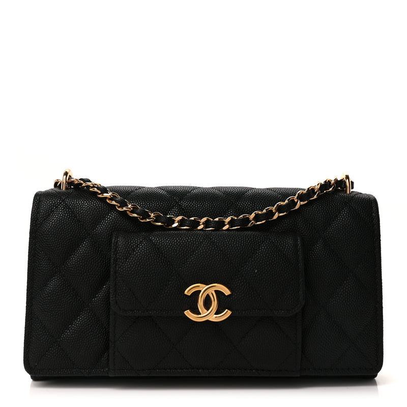  Chanel Caviar Quilted Pocket Twins Wallet On Chain WOC Black