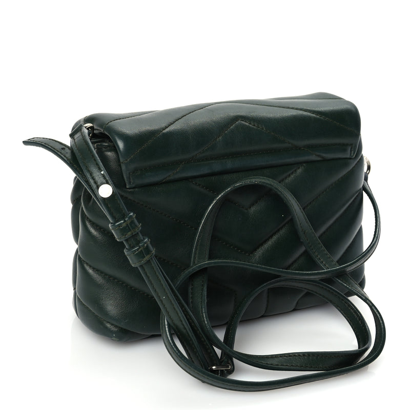  Saint Laurent Calfskin Y Quilted Monogram Toy Loulou Crossbody Bag Deep Green