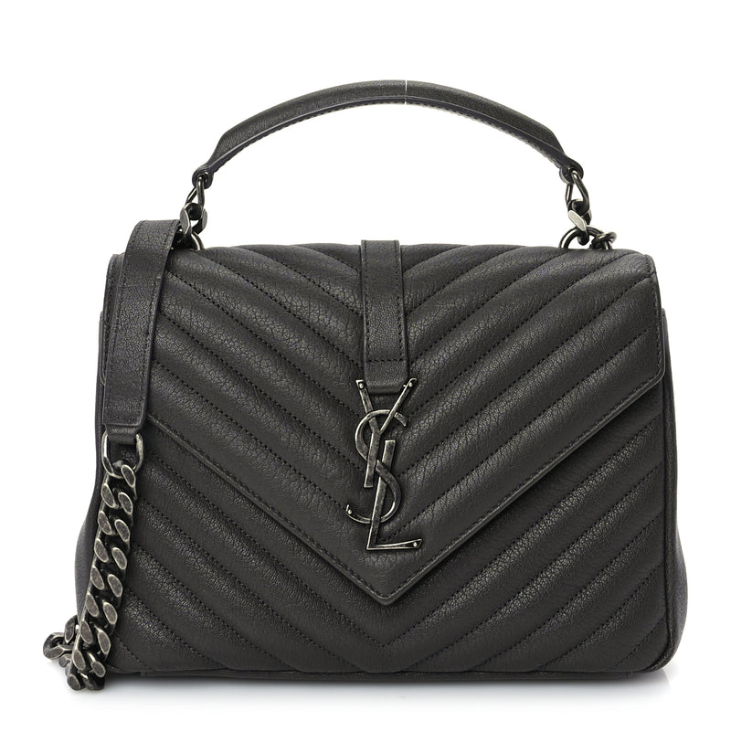  Saint Laurent Sheepskin Matelasse Chevron Monogram Medium College Satchel Dark Anthracite