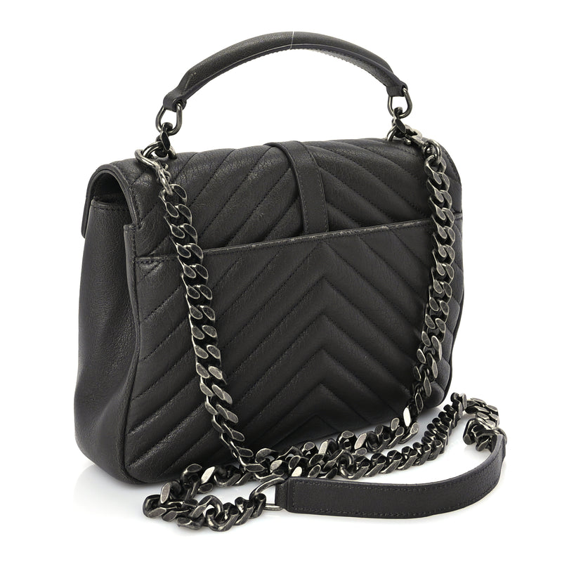  Saint Laurent Sheepskin Matelasse Chevron Monogram Medium College Satchel Dark Anthracite