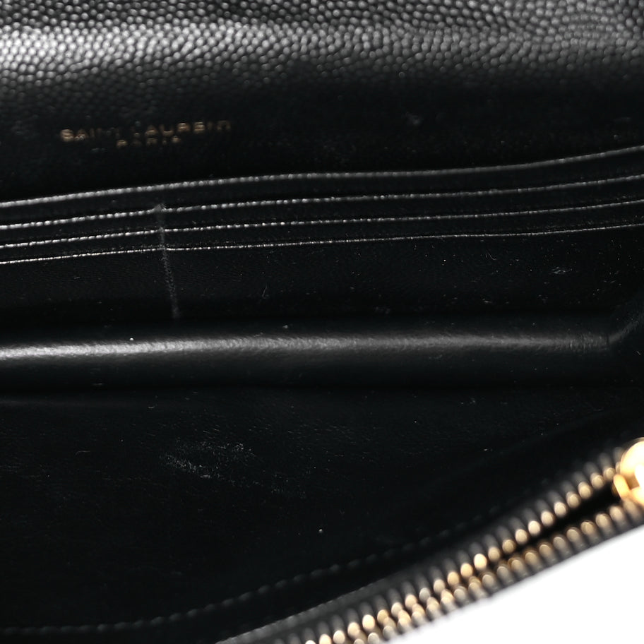 Saint Laurent Grain De Poudre Matelasse Chevron Monogram Envelope Chain Wallet Black Image 4
