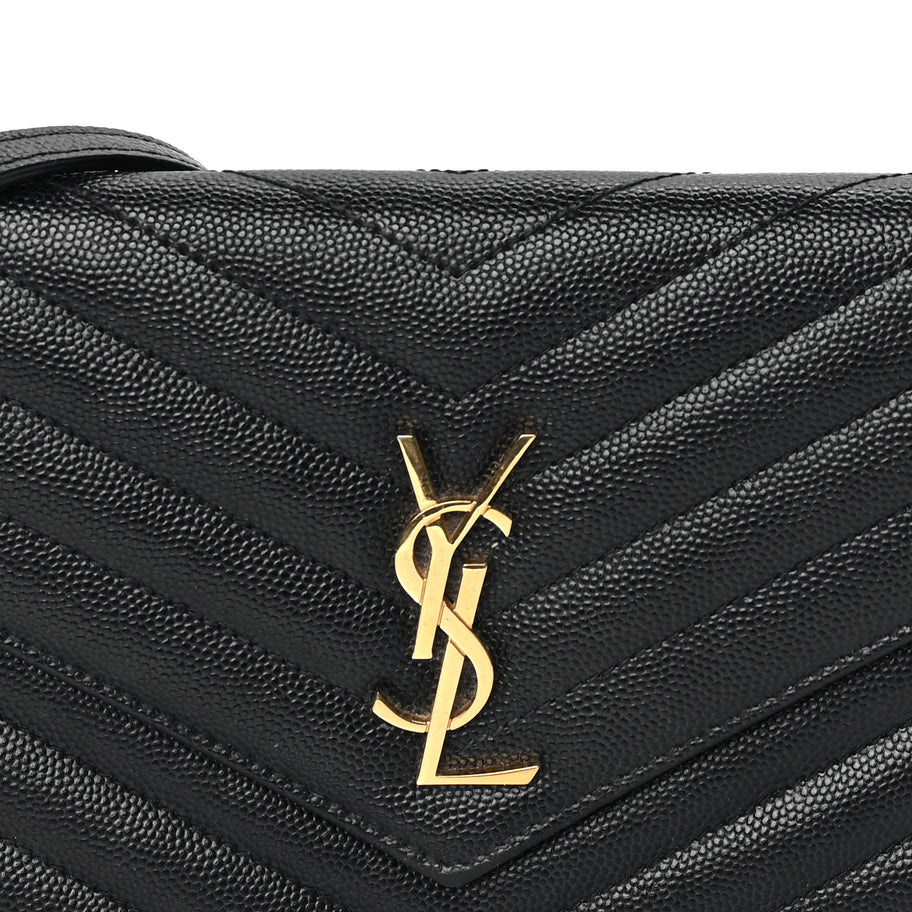 Saint Laurent Grain De Poudre Matelasse Chevron Monogram Envelope Chain Wallet Black Image 6