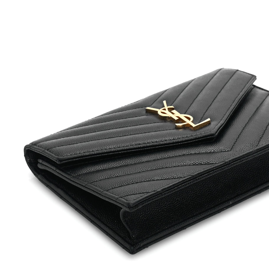 Saint Laurent Grain De Poudre Matelasse Chevron Monogram Envelope Chain Wallet Black Image 7