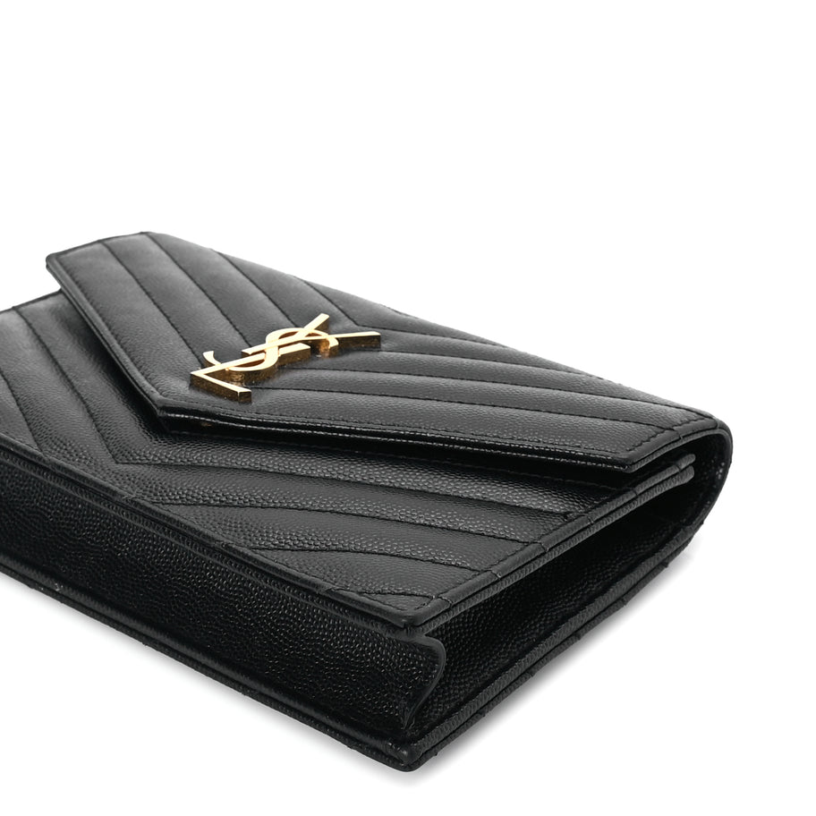 Saint Laurent Grain De Poudre Matelasse Chevron Monogram Envelope Chain Wallet Black Image 8
