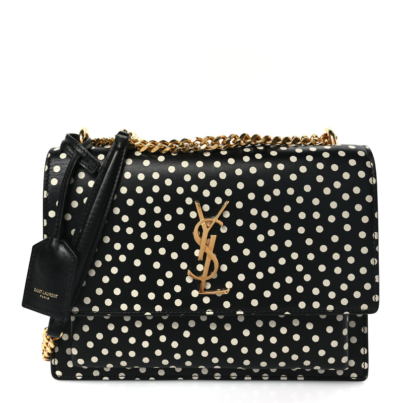  Saint Laurent Calfskin Polka Dot Medium Monogram Sunset Black Crema Soft