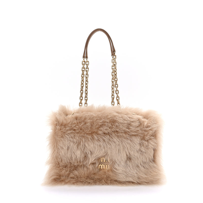  Miu Miu Shearling Flap Shoulder Bag  Brown