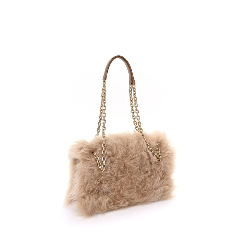  Miu Miu Shearling Flap Shoulder Bag  Brown