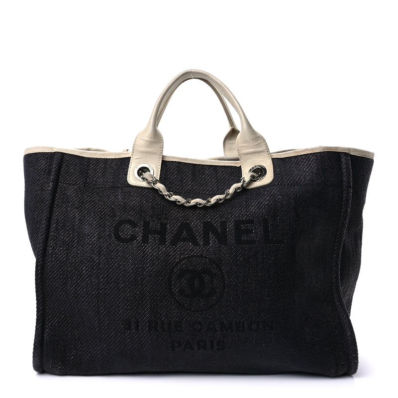  Chanel Woven Straw Raffia Medium Deauville Tote Black White