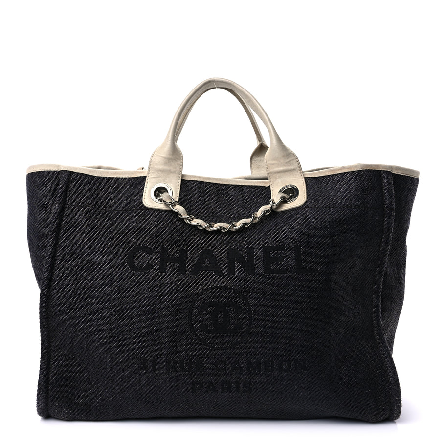Chanel Woven Straw Raffia Medium Deauville Tote Black White Image 1