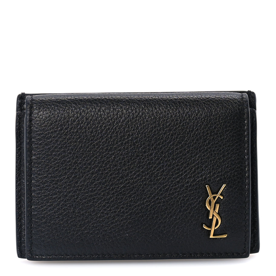 Saint Laurent Grained Calfskin Tiny Cassandre Flap Card Case  Black Image 1