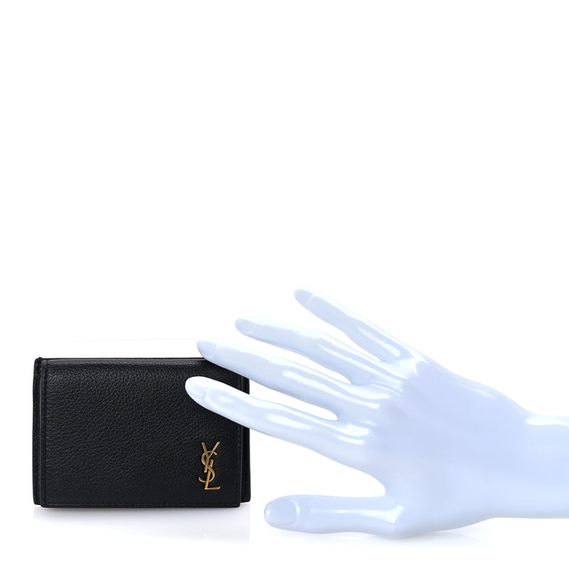  Saint Laurent Grained Calfskin Tiny Cassandre Flap Card Case  Black