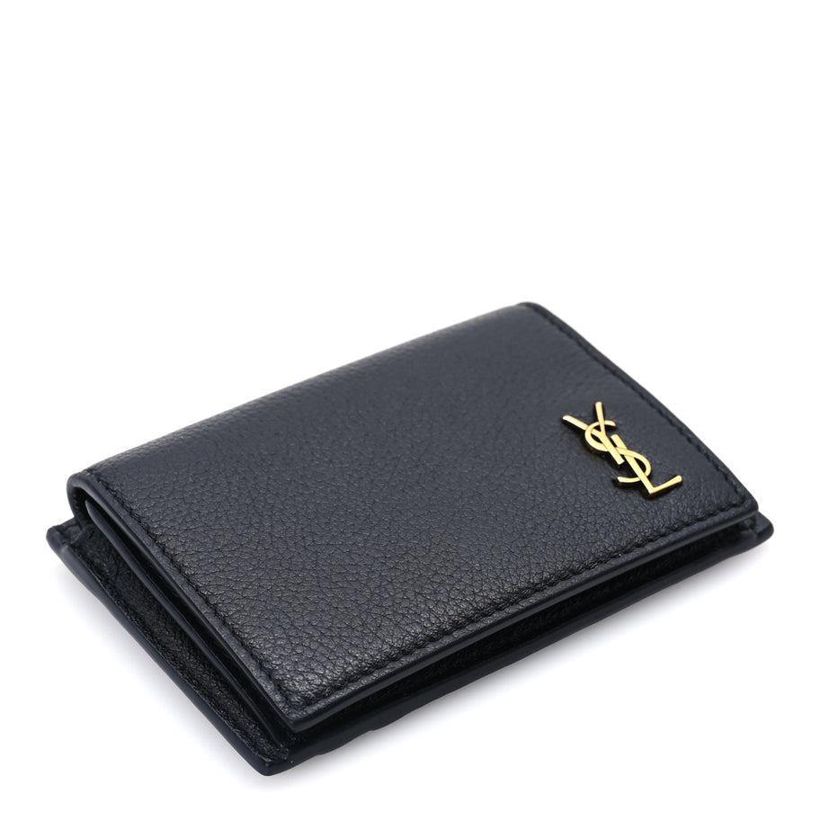 Saint Laurent Grained Calfskin Tiny Cassandre Flap Card Case  Black Image 4