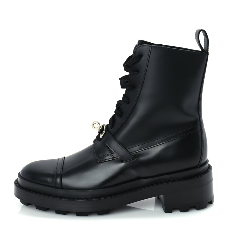  Hermes Glossed Calfskin Funk Ankle Boots 37 Black