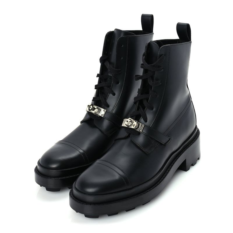  Hermes Glossed Calfskin Funk Ankle Boots 37 Black