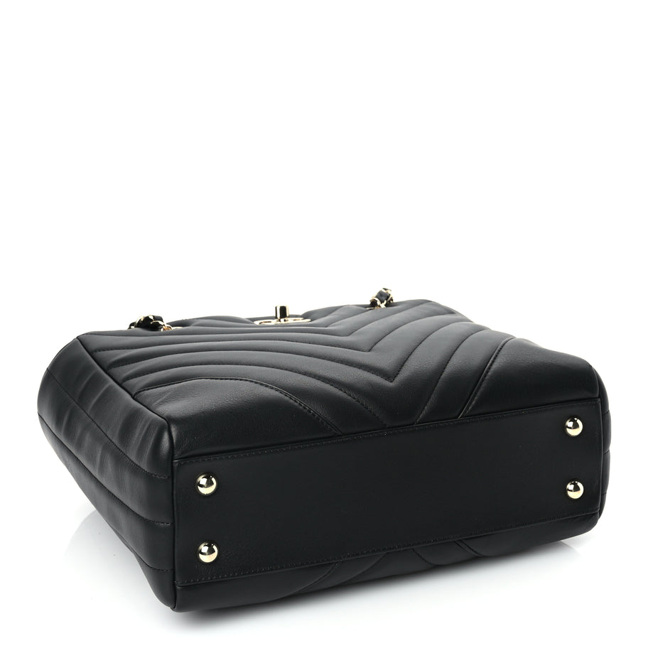 Chanel Calfskin Chevron Quilted Small Statement Shopping Tote Black Image 3