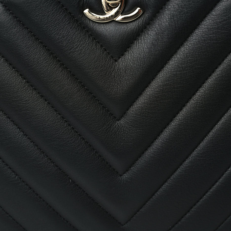 Chanel Calfskin Chevron Quilted Small Statement Shopping Tote Black Image 6