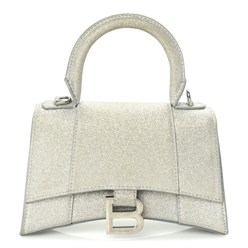  Balenciaga Glitter Fabric Hourglass Top Handle Bag XS  Grey