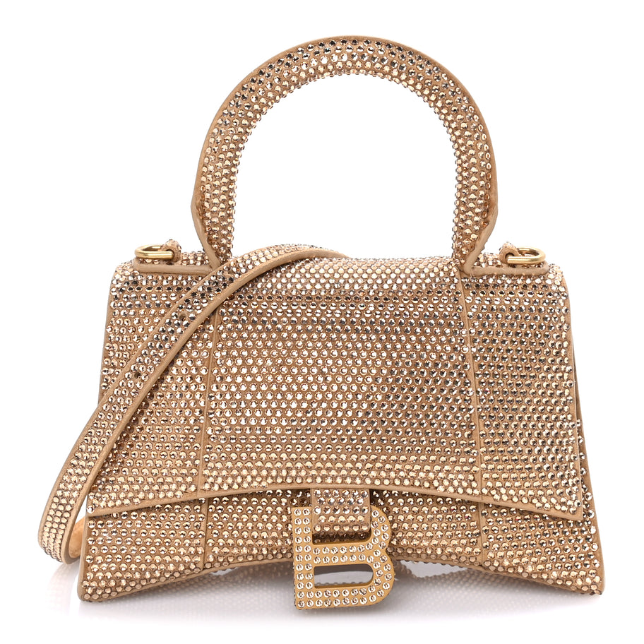 Balenciaga Strass Suede Hourglass Top Handle Bag XS Gold Image 1