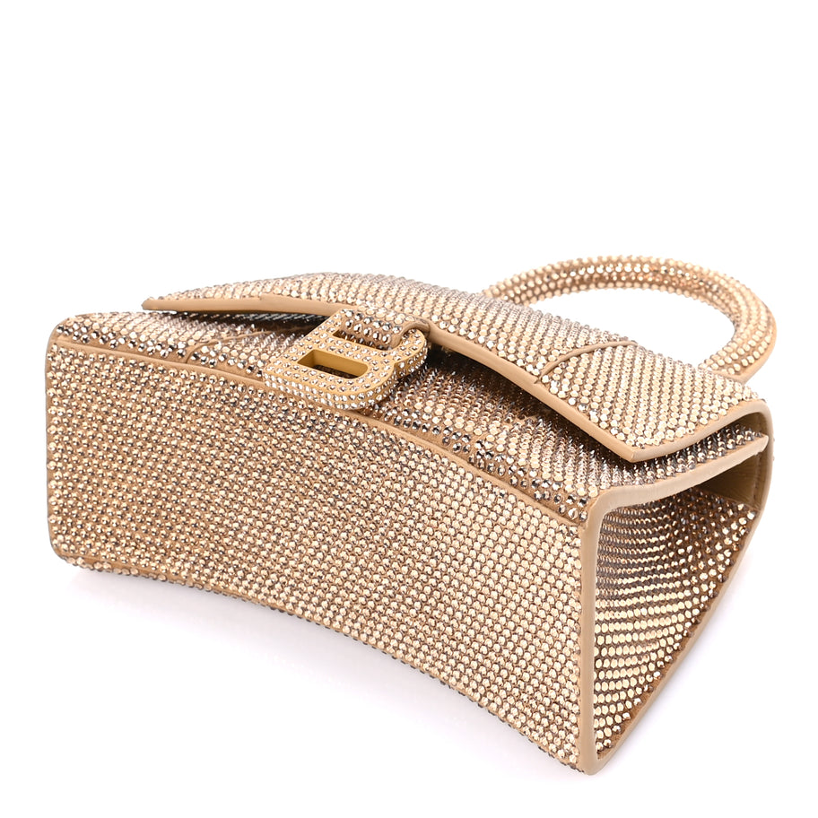 Balenciaga Strass Suede Hourglass Top Handle Bag XS Gold Image 8
