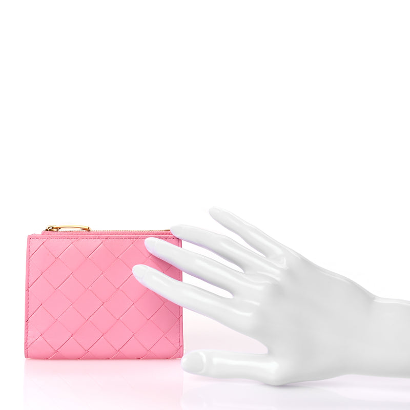  Bottega Veneta  Nappa Intrecciato Bifold Zip Wallet Ribbon