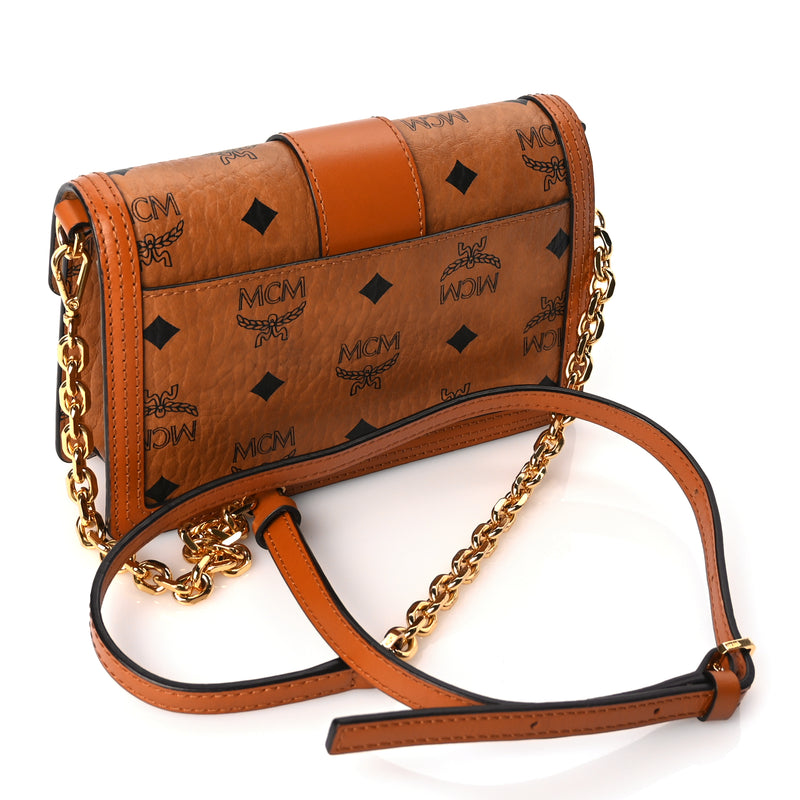  MCM Visetos Monogram Mini Tracy Crossbody Bag Cognac