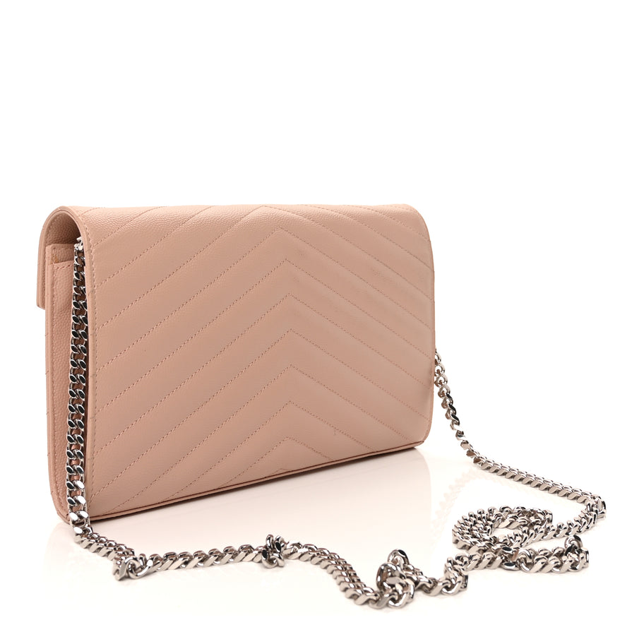 Saint Laurent Grain De Poudre Matelasse Chevron Monogram Chain Wallet Pale Pink Image 2