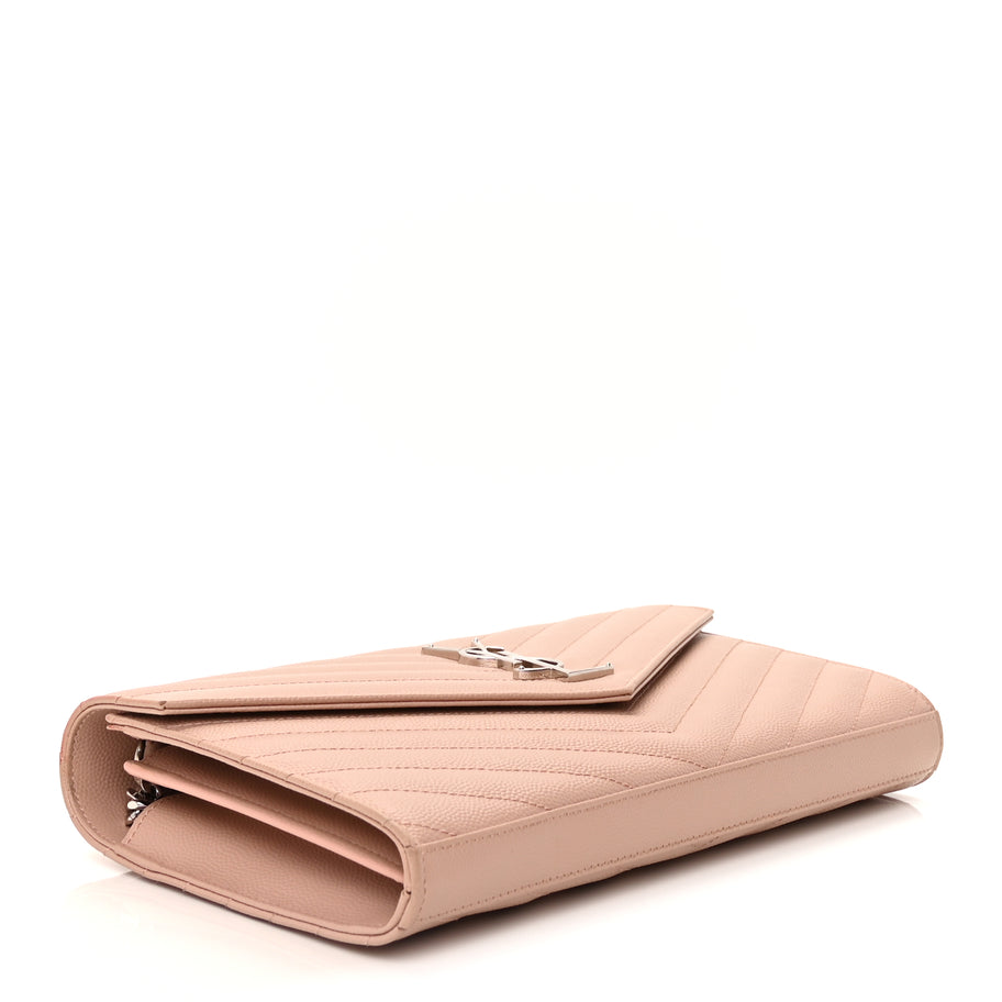 Saint Laurent Grain De Poudre Matelasse Chevron Monogram Chain Wallet Pale Pink Image 3