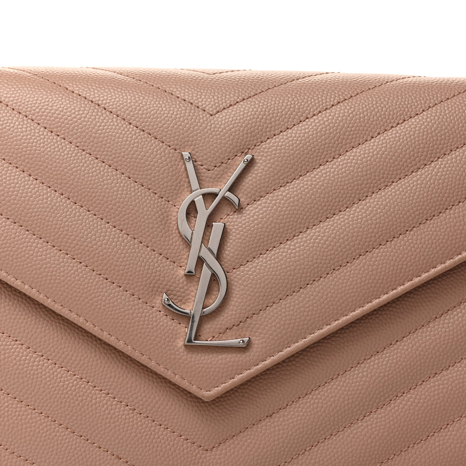 Saint Laurent Grain De Poudre Matelasse Chevron Monogram Chain Wallet Pale Pink Image 6