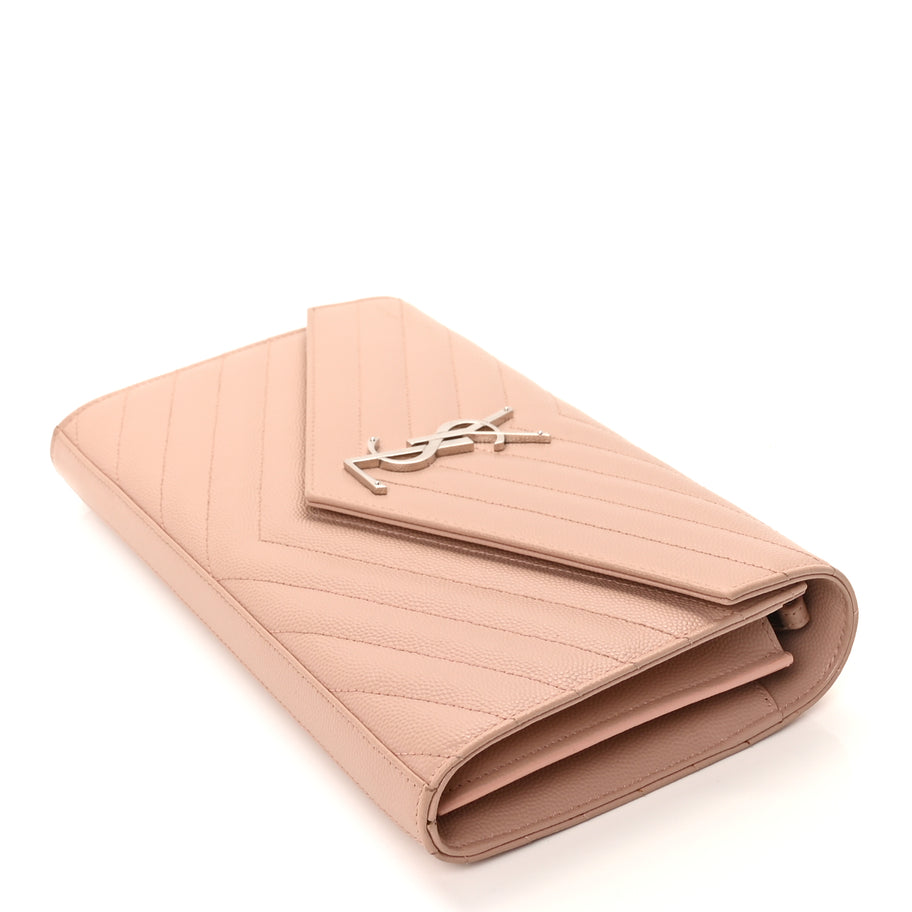 Saint Laurent Grain De Poudre Matelasse Chevron Monogram Chain Wallet Pale Pink Image 7