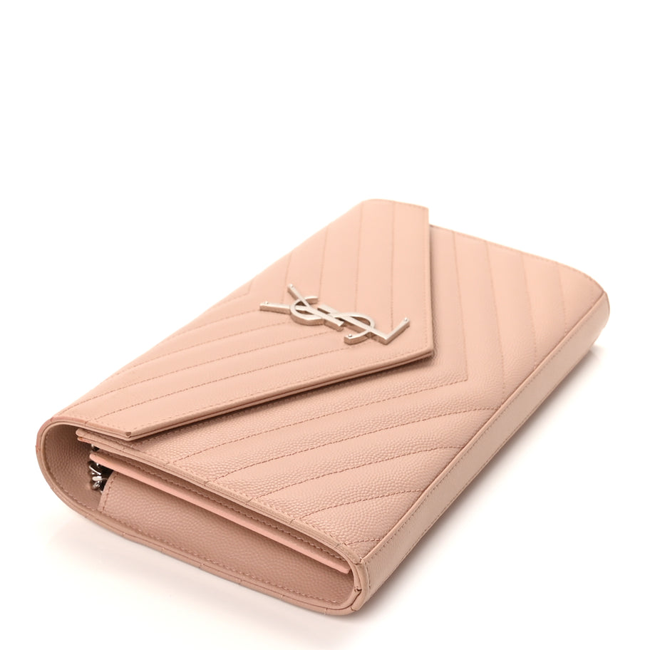 Saint Laurent Grain De Poudre Matelasse Chevron Monogram Chain Wallet Pale Pink Image 8
