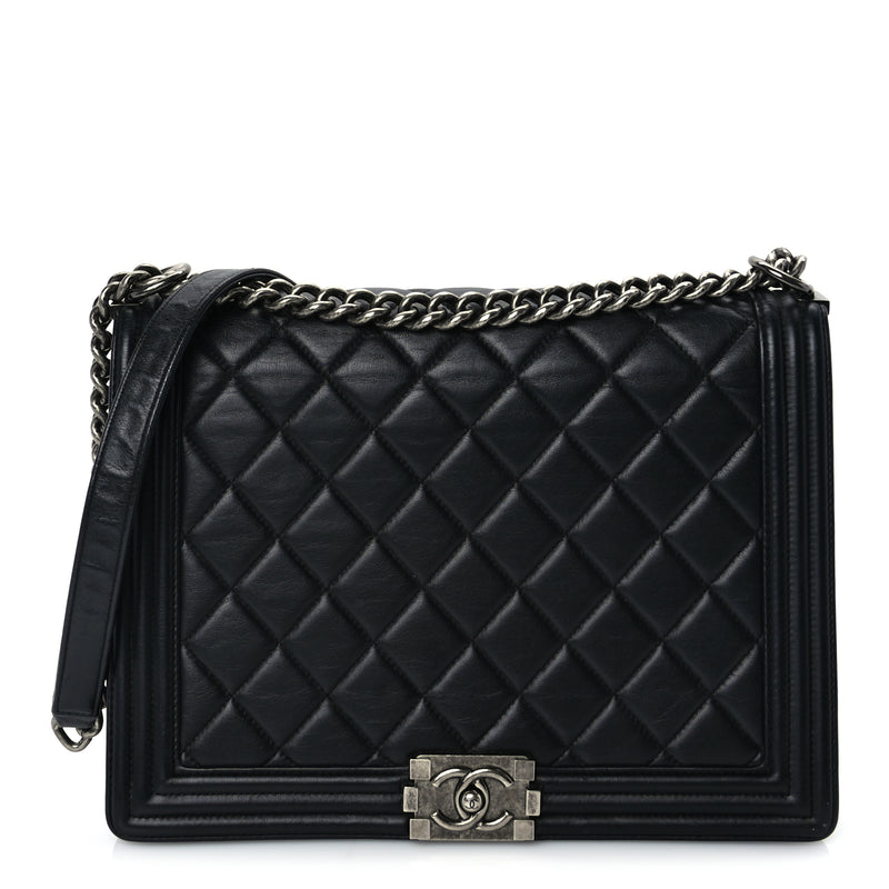  Chanel Lambskin Quilted Large Boy Flap Black