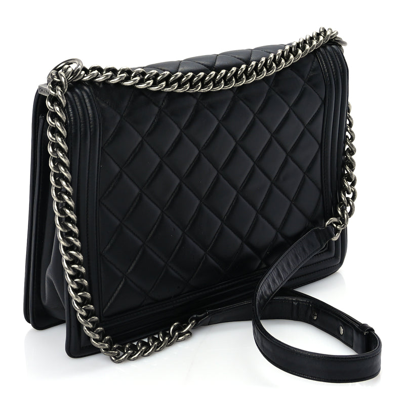  Chanel Lambskin Quilted Large Boy Flap Black