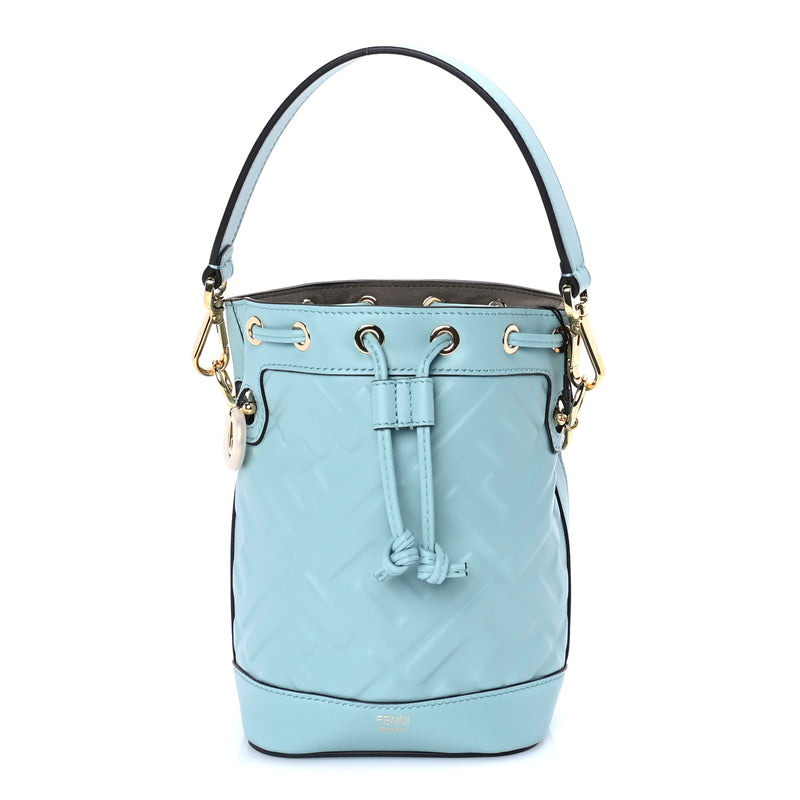  Fendi Vitello Liberty F is Fendi FF 1974 Embossed Mini Mon Tresor Bucket Bag  Light Blue